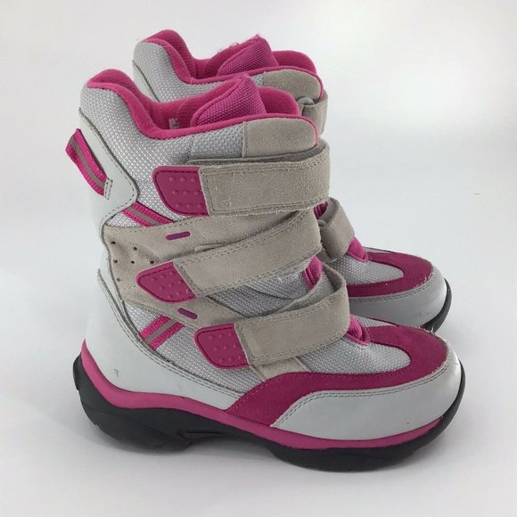 LANDS END Girls Pink & White Winter Snow Boots Waterproof Size 2 - Picture 1 of 7
